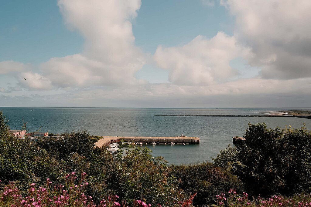 Blick ueber den Helgolaender Hafen vom Oberland